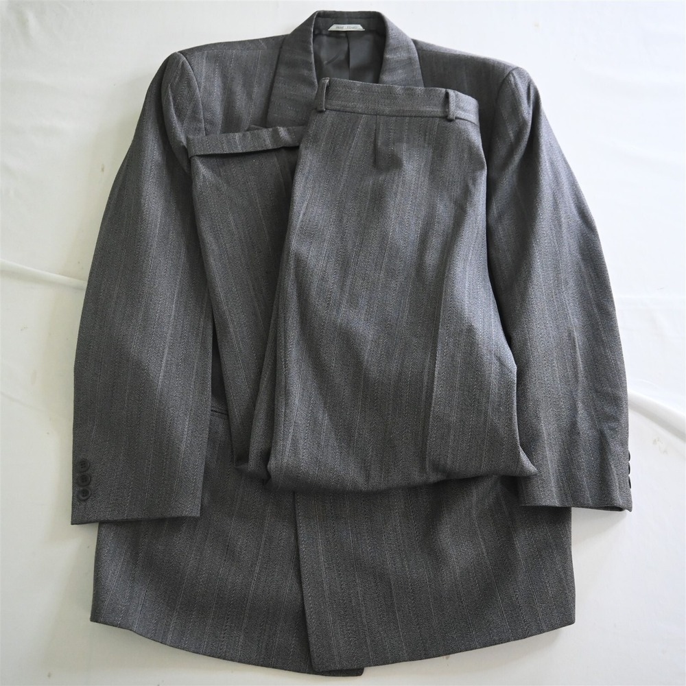 Rene Lezard 44R‎ 36x30 Gray Stripe Double Breasted 100% Wool Mens Suit